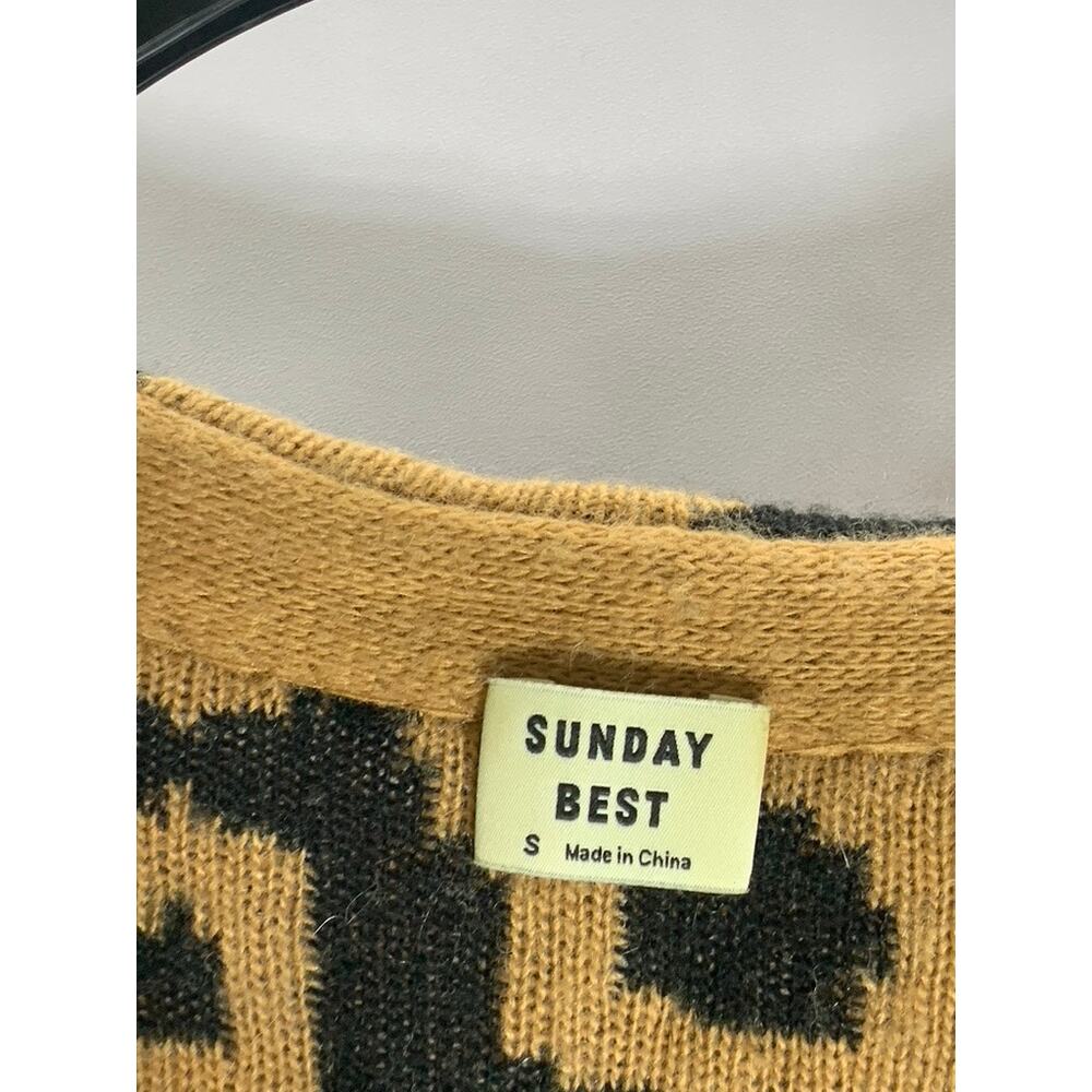 SUNDAY BEST Women's Tan/Black Animal Print Button-Up Cardigan SZ S - Picture 8 of 11
